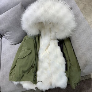 来自星星的你千颂伊同款派克服衣服大衣外套中长款仿皮草可拆洗冬