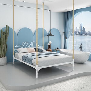 吊床室内可睡卧室民宿秋千床网红情侣阁楼卧室主题主卧公主悬空床