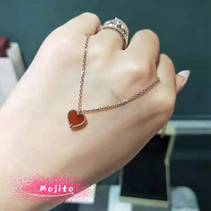 vca/梵克雅宝爱心项链 18k玫瑰金桃心红玉髓mini心形吊坠锁骨链女