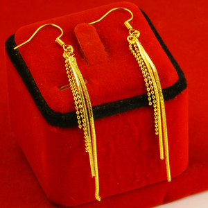 黄金耳环999足金女款流苏耳线新娘结婚首饰品24k金真金子纯金