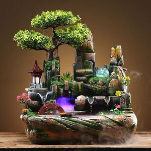 圆形鱼缸循环流水山水盆景客厅景观装饰套餐自动摆件中式小造景