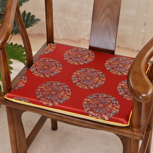 新中式椅垫红木沙滑发坐垫古典椅圈太餐师椅海凌轩阁绵垫绸缎定制