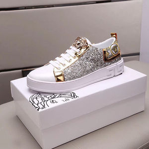 范思哲珍藏2019最新款男鞋美杜莎时尚亮片休闲铆钉潮流真皮系带板