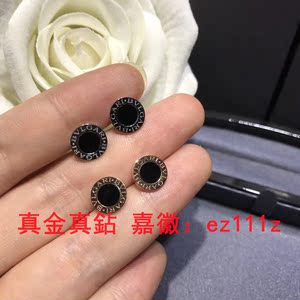宝格丽bvlgari小号圆饼黑白翻转镶钻满钻耳钉男女18k玫瑰金耳环