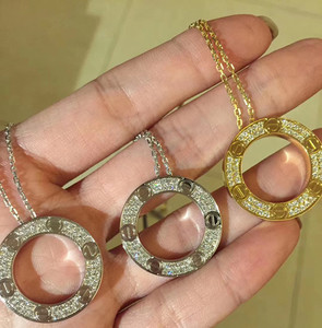 18k玫瑰金卡地亚大饼项链love满钻三钻双环小饼经典款锁骨链女