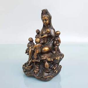 铜五子观音摆件纯铜观世音娘娘铜像祈福送子纳财家居客厅供养神像