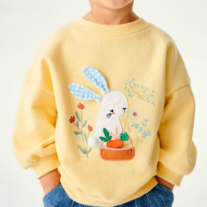 可爱兔子女童新款春秋卫衣宝宝黄色套头上衣纯棉毛圈长袖T恤休闲8