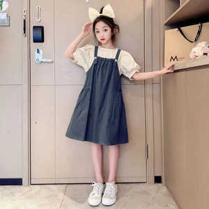 韩国童装女童夏装套装连衣裙新款女大童夏季学生气质背带裙两件套