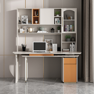 双人转角书桌书架组合