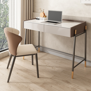 书桌台椅子小户型电脑儿童学习桌子家用卧室写字意式岩板轻奢房间