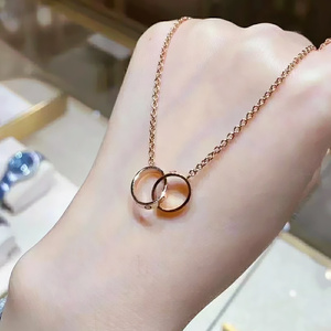 cartier/卡地亚love双环项链 18k玫瑰金 带钻 百搭锁骨链