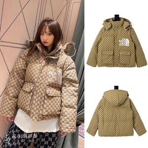 gucci/古驰 21新款北面联名款字母印花外套男女同款连帽羽绒服
