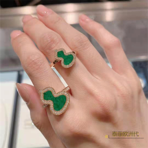 代购qeelin/麒麟wulu葫芦戒指经典18k玫瑰金白贝母翡翠镶钻戒指女