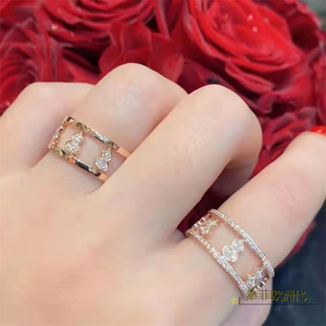 代购qeelin/麒麟镶钻无钻小八福戒指18k玫瑰金wulu葫芦对戒指环女