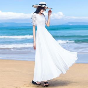 白色连衣裙女仙2024夏季新款气质雪纺长款大摆显瘦渡假沙滩长裙子