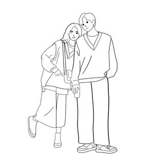 q版豆豆眼手绘头像情侣黑白线条简笔画定制卡通人物真人照转手绘