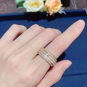 piaget/伯爵旋转单排钻戒指纯18k玫瑰金满钻时来运转七钻男女对戒