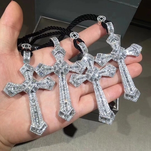 cartier/卡地亚男士十字架项链纯18k白金满钻满天星love经典项链