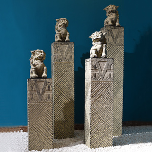 新中式落地摆件客厅玄关入户复古典镇宅庭院禅意拴马桩柱子装饰品