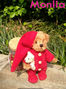 红色连体衣帽母子熊 迷你泰迪熊车钥匙扣包包扣挂件生日小礼品