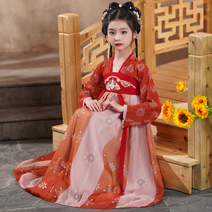 十三余官方旗舰店汉族服装女童六一儿童节的衣服表演汉服桃花笑舞