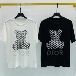 dior 迪奥 21新款 老花 小熊 印花 字母烫钻 t恤 宽松 短袖 圆领