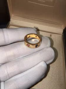 cartier/卡地亚彩钻戒指18k玫瑰金无钻单钻love宽窄版男女对戒