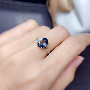 S925银伦敦蓝托帕石戒指女日韩简约时尚气质款蓝色水晶开口指环