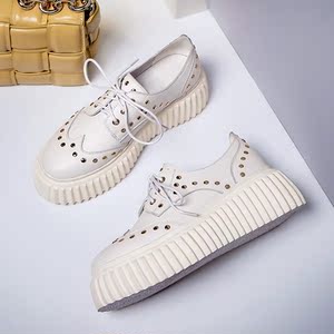 百丽松糕鞋女真皮坡跟女单鞋