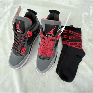 适配air jordan 4 infrared黑灰红红外线黑红禁穿腰果花aj4鞋带