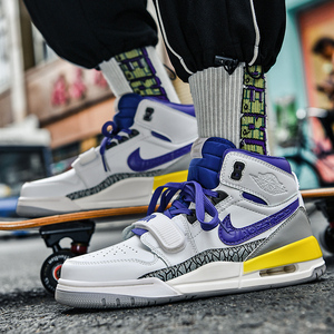 nike耐克aj男鞋高帮联名aj1湖人紫金运动鞋情侣休闲时尚板鞋女款