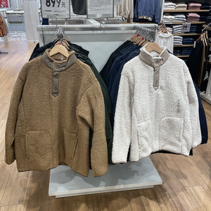 优衣库秋冬款男装女装摇粒绒宽松套头衫情侣装保暖抓绒外套443221