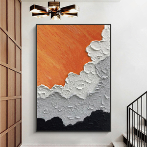 装饰画油画手绘橙色抽象侘寂肌理画立体客厅玄关竖版大欧美式艺术