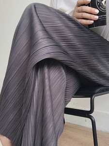 三宅一生褶皱阔腿裤女2022夏季新款休闲直筒裤宽松高腰显瘦百褶裤