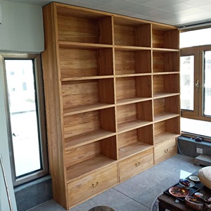 定制老榆木书架满墙书架实木书柜客厅卧室格子架定做简约书架隔断