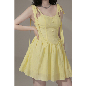 olivia in sydney原创设计蝴蝶结肩带连衣裙女2022新款夏小众裙子