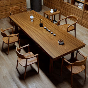 高档刚果沙比利茶桌椅组合现代简约客厅阳台茶台实木胡桃木色茶几