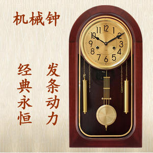 包邮复古钟表老式发条上链摆钟墙壁挂钟桌面摆钟纯铜机芯木质时钟