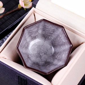 哥窑冰裂纹品茗杯茶杯黑胎透明釉主人杯单杯陶瓷功夫茶具青瓷单杯