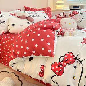卡通凯蒂KT猫全棉纯棉四件套床单被套床笠女童卧室三件套床上用品