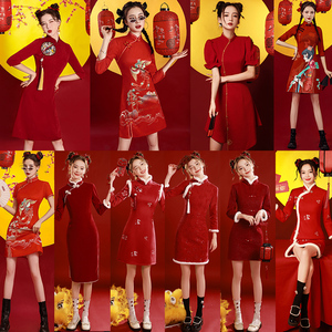 红色旗袍新款秋冬季敬酒服过年拜年服女大人新年战袍唐装喜庆女装