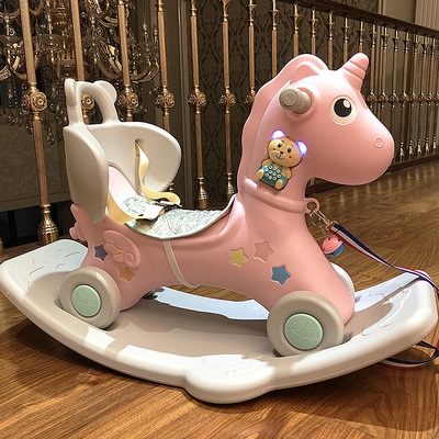 木遥塑料摇摇摆一车三儿揺塑料蓝色婴儿遥马摇马p两用婴幼用童礼j