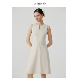 Lelenth 羊毛混纺无袖连衣裙女气质优雅显瘦高端OL通勤杏色中长裙