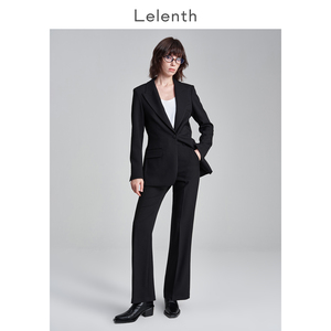 Lelenth 黑色高端西装套装女修身显瘦中长款公务员面试职业装西服