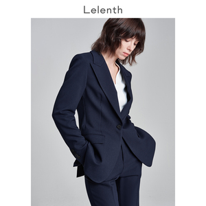 Lelenth 深蓝色职业西装套装女士气质通勤面试正装中长款西服外套