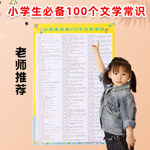 小学生100个必背文学常识 中国常识题库语文知识点大全挂图墙贴