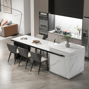 昱豪厨房岛台料理台餐桌一体岩板可伸缩实木简约现代开放式吧台