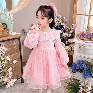 儿童春秋季公主裙粉色洋气2022新款童装小女孩可爱超萌女童连衣裙