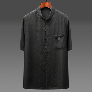 正宗顺德香云纱唐装男真丝绸短袖复古茶服桑蚕丝中老年人中式男装