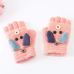 儿童五指手套5-13岁秋冬翻盖半指加厚保暖可爱男童女童宝宝学生